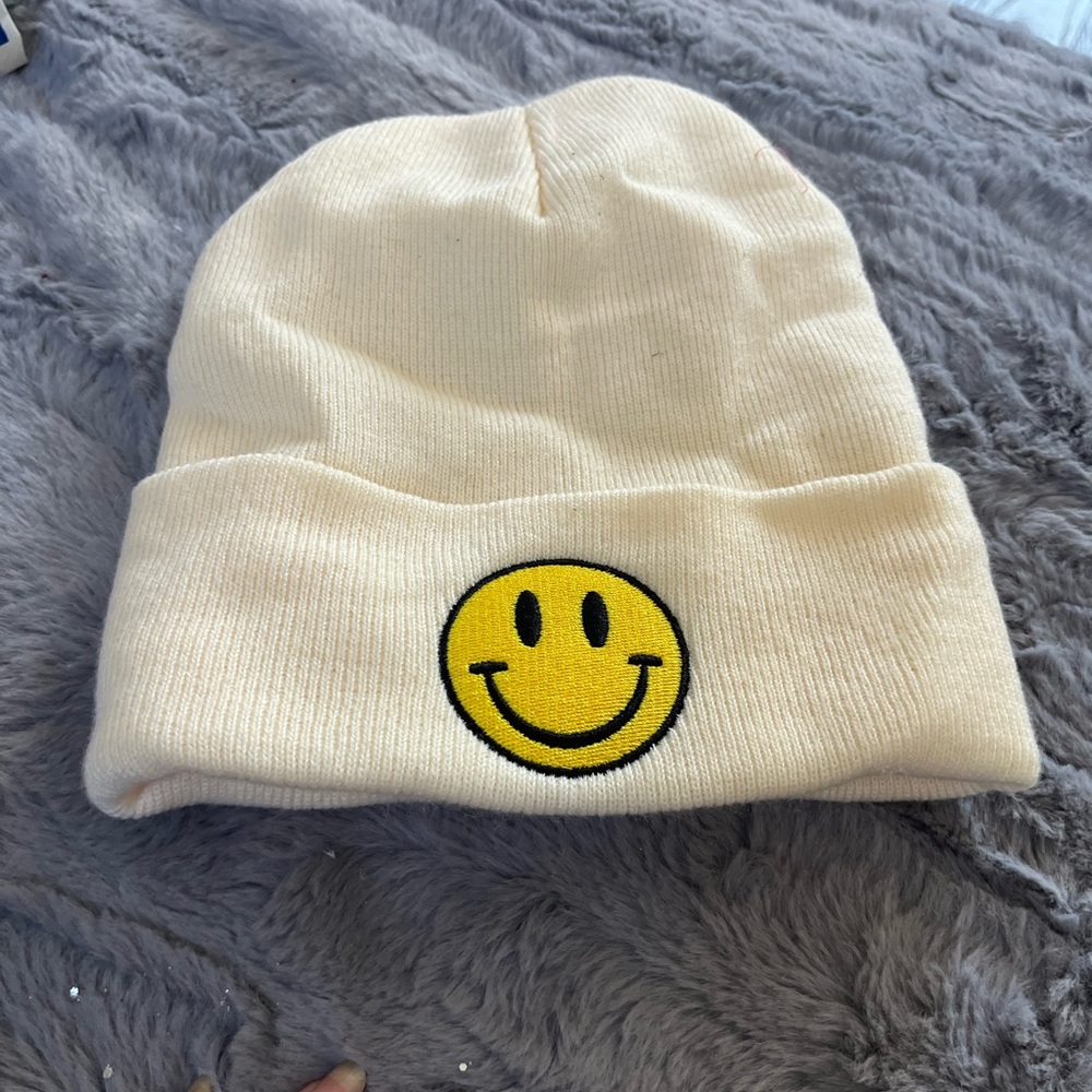 Beige Happy Face Beanie